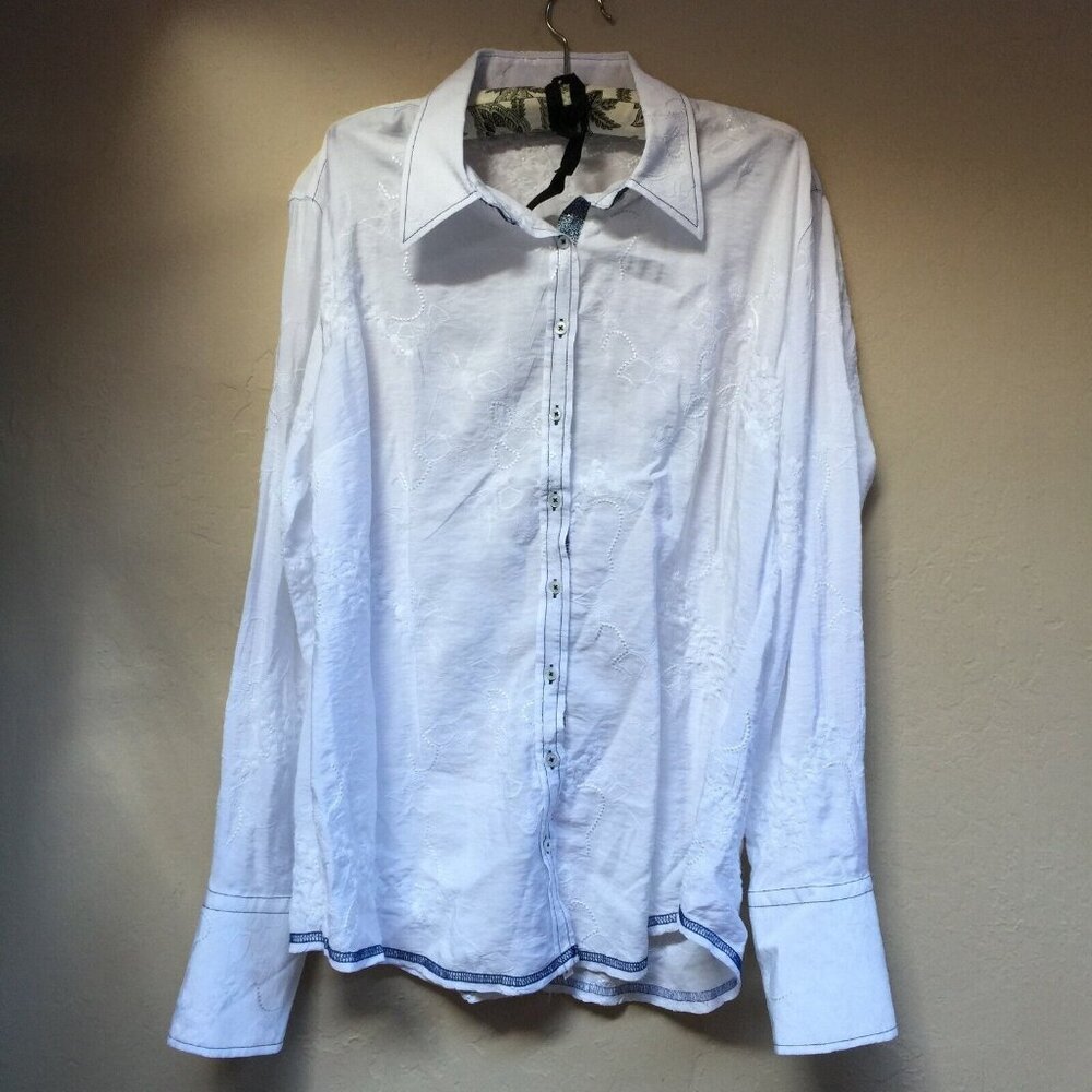 Georg Roth Los Angeles Womens Embroidered Sequin Long Sleeve Shirt XL White